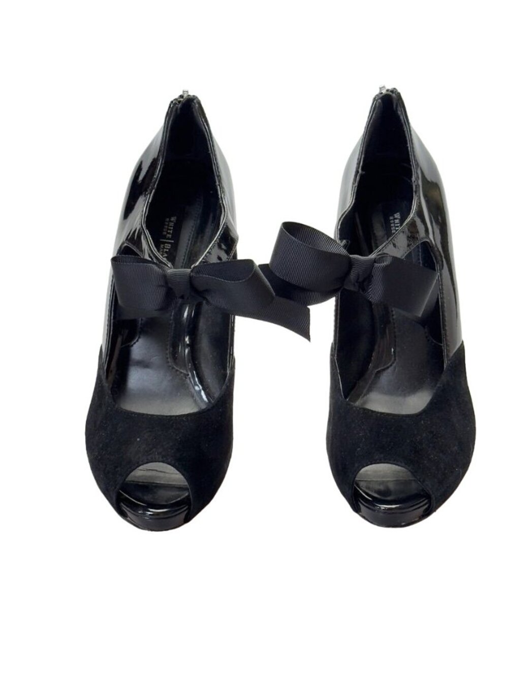 WHITE HOUSE BLACK MARKET Raegan Womens Shoes Black Patent Leather Suede Heels Si - Picture 12 of 12